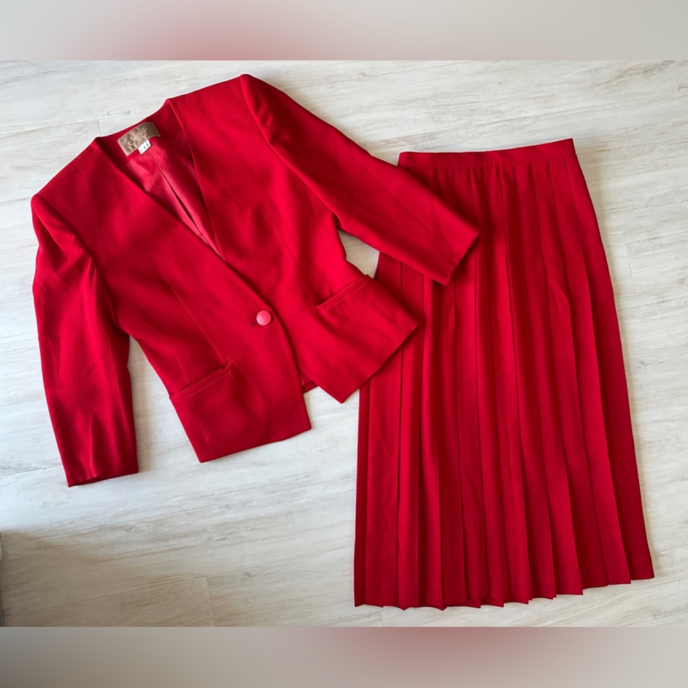 MAC Cosmetics Red Midi Skirt and Jacket Set